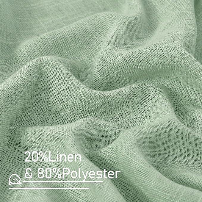 LAMIT Fresh Green Linen Sheer Curtains 63 Inch Length - Image 3