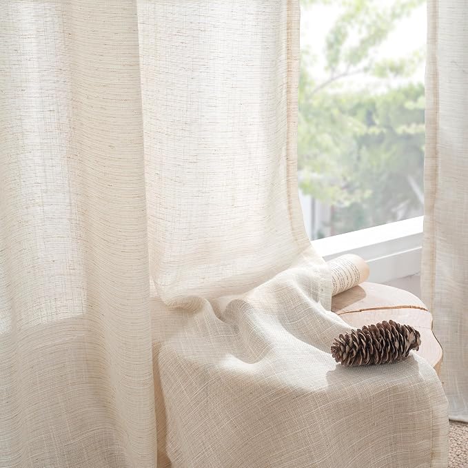 BGment Oatmeal Linen Curtains for Living Room 84 Inch Length, Semi Sheer - Image 7