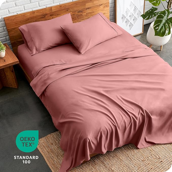 Bare Home Split King Sheet Set - 1800 Ultra-Soft Microfiber Bed Sheets - Double Brushed - Deep Pockets - Easy Fit - 5 Piece Set - Bed Sheets & Pillowcases (Split King, Dusty Rose)