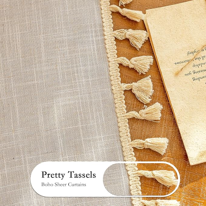 MYSKY HOME Natural Macrame Curtains 96 Inch Length - Image 4
