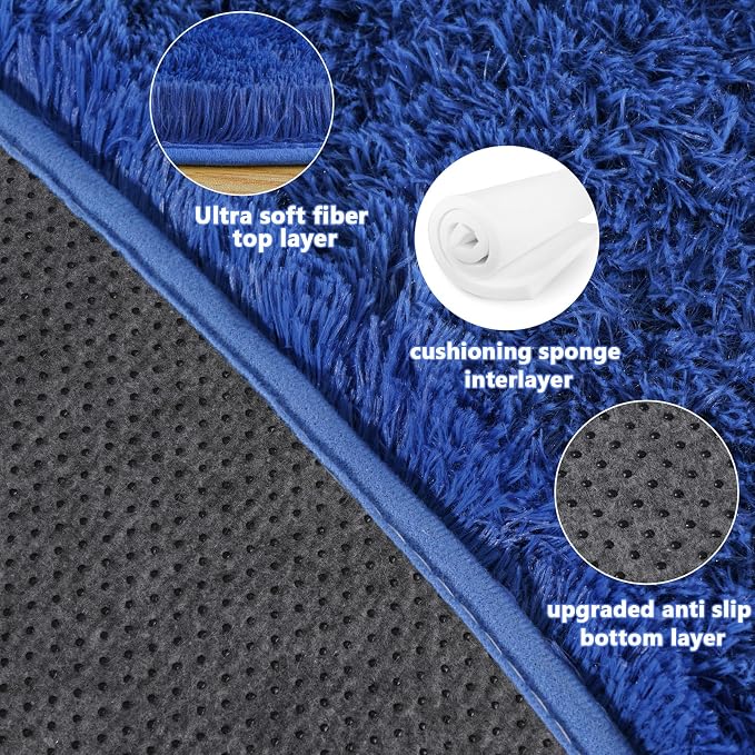 5'x5' Blue Round Rug for Bedroom, Ultra Soft Fluffy Circle Rug for Kids Girls - Image 5
