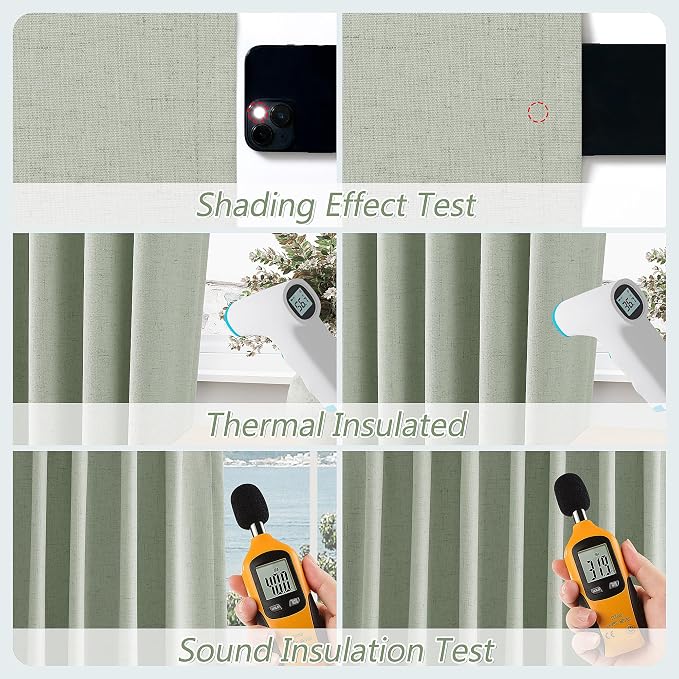 Guken Mist Sage 100% Blackout Linen Curtains 96 Inch Length 2 Panels Set - Image 5