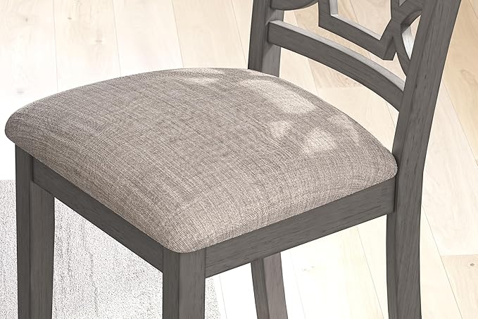Signature Design by Ashley Wrenning Modern Diamond Patterned Counter Height Dining Table and 4 Upholstered Bar Stools with 2 Shelves, Set of 5, Gray & Light Gray
