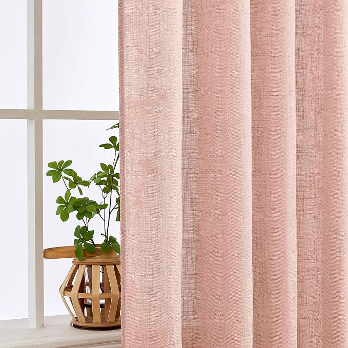 MIULEE Blush Pink Linen Curtains 90 Inch Long 2 Panels - Image 5