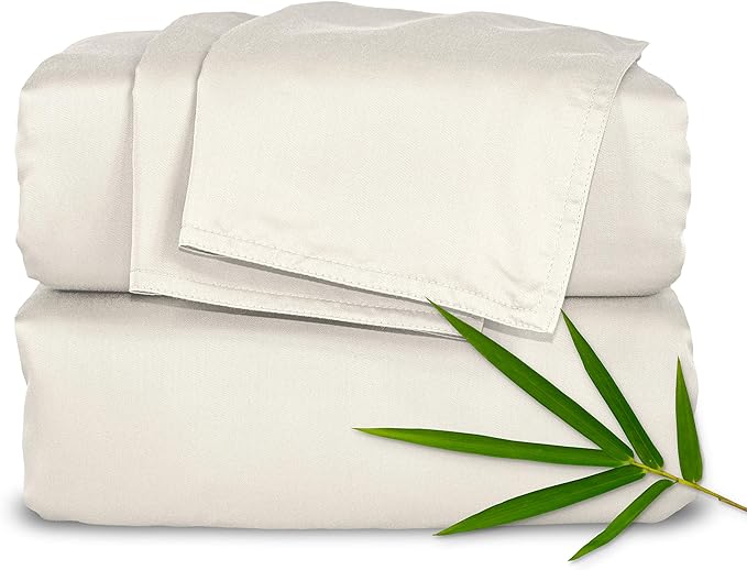 Twin Sheets by Pure Bamboo, Genuine 100% Organic Viscose Derived from Bamboo Bed Sheet Set, Luxuriously Soft & Cooling, Double Stitching, Lifetime Quality Promise (Twin, Ivory)