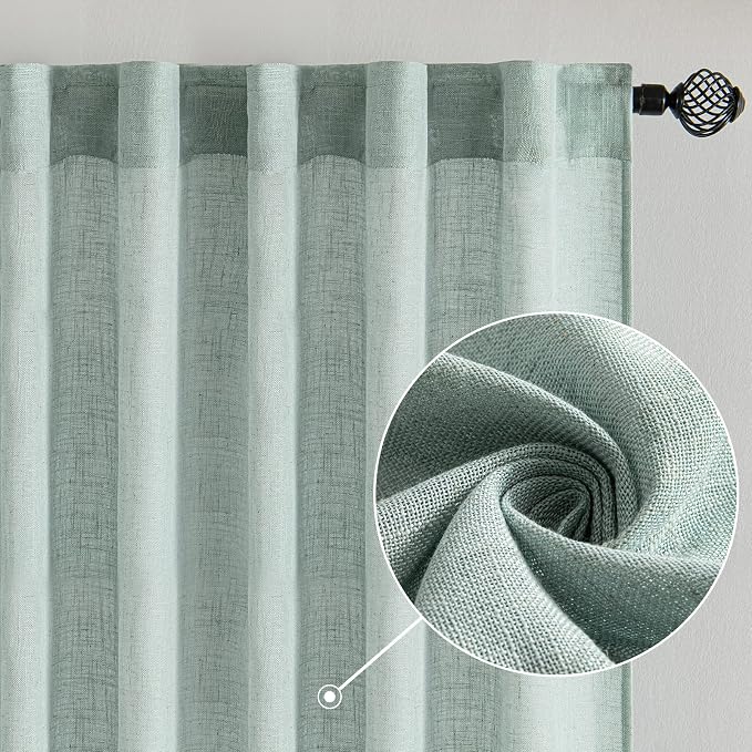MIULEE Sea Green Linen Curtains 90 Inch Long - Image 2
