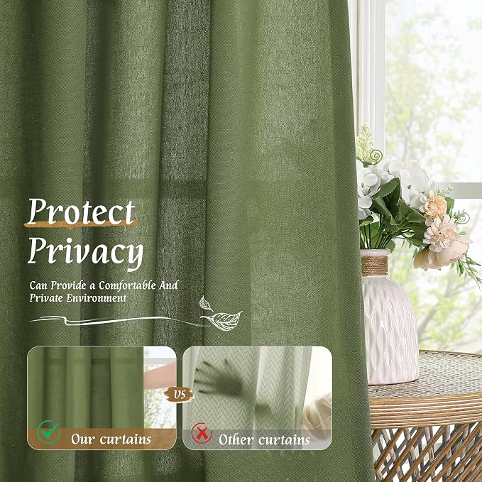 LAMIT Olive Green Linen Curtains 48 Inch - Image 5