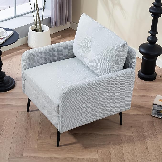 Ball & Cast Accent Chair with Metal Black Legs,Comfy Chenille Club Fabric Armchair,Single Sofa Chair for Living Room Bedroom,Dining Accent for Bedroom,Office,Sage