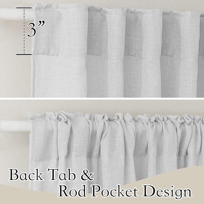 RYB HOME Semi Sheer Curtains 102 inches Long, Light Filtering Privacy Natural - Image 2