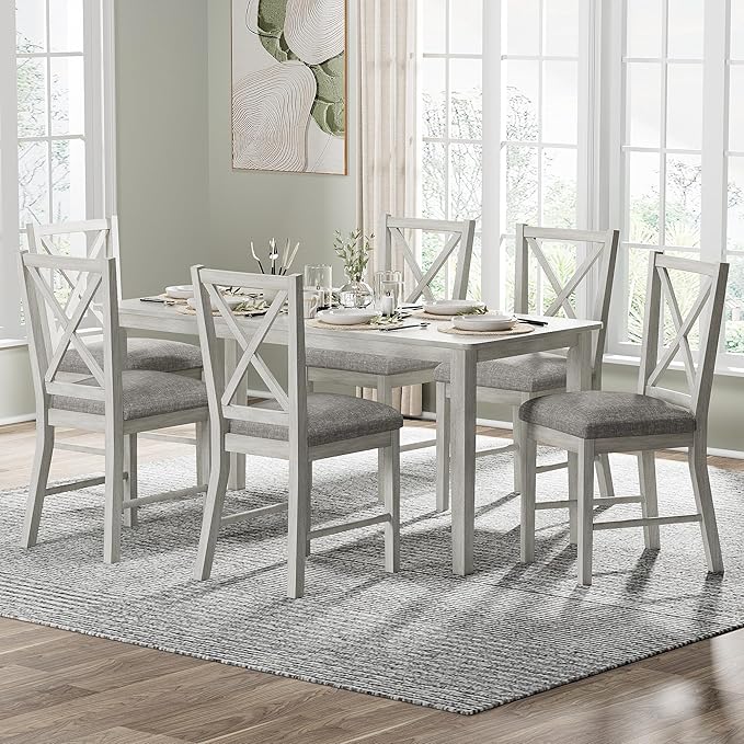 Solid Wood Dining Table, Part of Dining Table Set, Mix and Match Table, Chairs Sold Separately for Dining Room, Kitchen, Grey