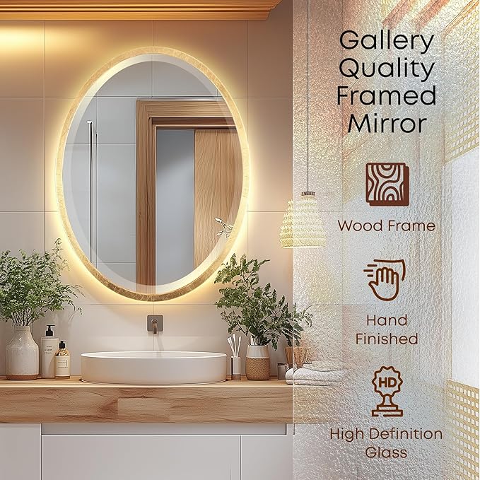 OVALCREST - Oval Wooden Beveled Wall Mirror for Home Decor, Bathroom, Vanity, Bedroom, Living Room, Hallway - London Style (Gold Leaf) 21.1 x 25.1
