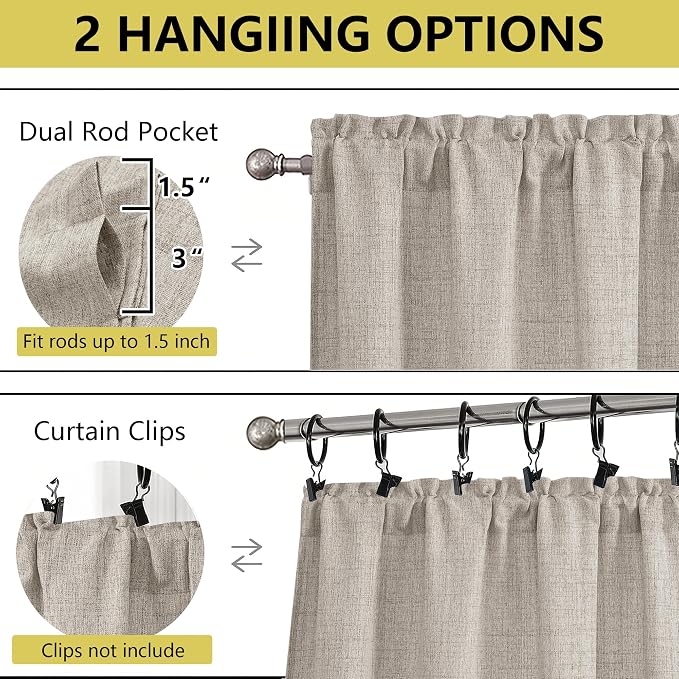 Valances for Windows, Light Filtering Faux Linen Textured Small Short Valance - Image 4