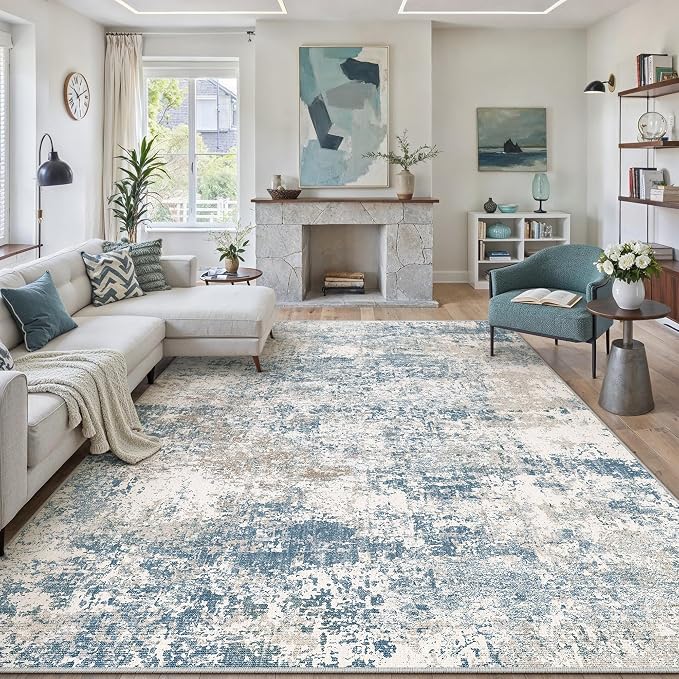 PureCozy Blue 8x10 Area Rug Washable Modern Abstract Living Room Carpet Non by PureCozy