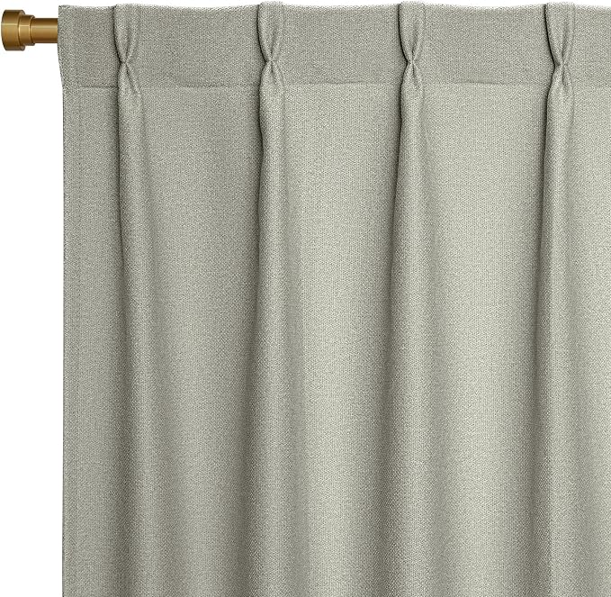 Joydeco Greyish White Pinch Pleated Thick Linen Curtains 90 Inch Long 2 Panel by JOYDECO