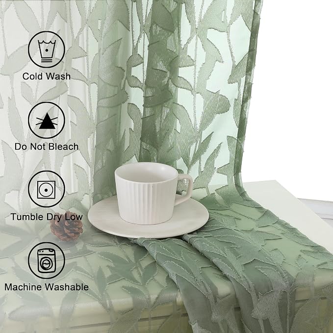 Lecloud Leia Sage Green Sheer Curtains 78 Inches Long 2 Panels, Privacy Airy - Image 6