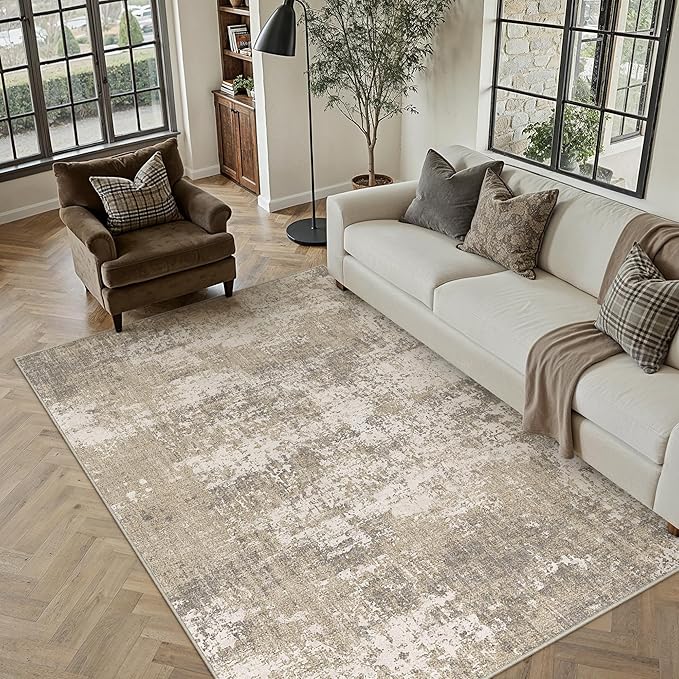 PureCozy Beige Area Rug 5x7 Machine Washable Modern Abstract Living Room Carpet by PureCozy