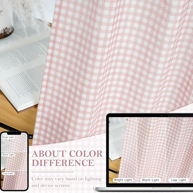 RYB HOME Kithen Curtains Rustic Plaid Cafe Valance, Classic Short Checkered - Image 3