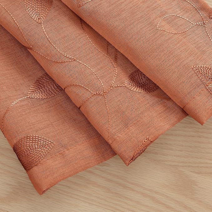 HOMEIDEAS Fall Burnt Orange Sheer Kitchen Curtains 30 X 24 Inch Length 2 Panels - Image 4