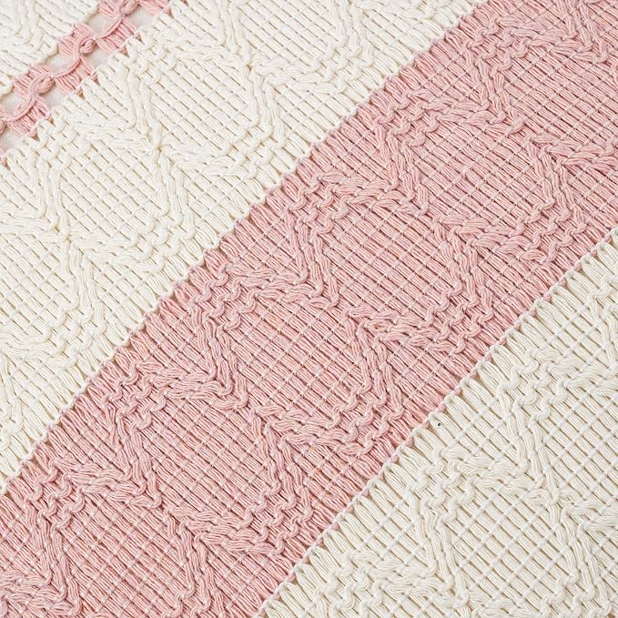 Fancy Homi Set of 1 Boho Pink Decorative Throw Pillow Cover 22x22 Inch - Image 4
