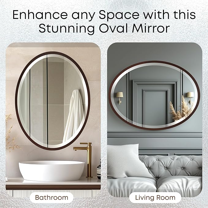 OVALCREST - Oval Wooden Beveled Wall Mirror for Home Decor, Bathroom, Vanity, Bedroom, Living Room, Hallway - London Style (Black Walnut) 19.1 x 25.1