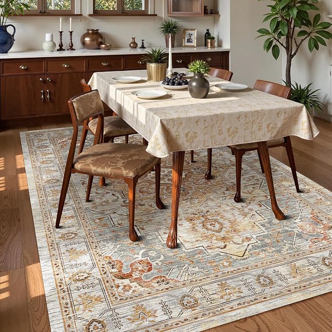 Washable Area Rug 6' x 9' Vintage Traditional Persian Mat - Image 3