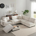Merax 140'' Oversized Modular Sectional Sofa with Storage Ottoman and Console, Removable Storage Pockets, Cup Holder, Wide Seat, USB Charger, 6 Seat U Shaped Chenille Couch Set for Living Room, Beige