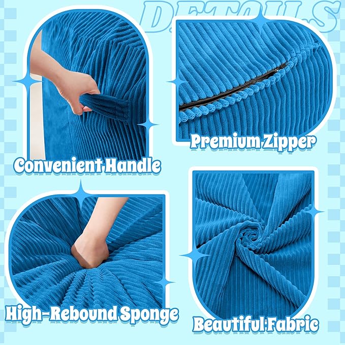 HABUTWAY 3FT Bean Bag Chair,Giant Bean Bag Chairs for Adults,Big Bean Bags with Memory Foam Filled, Large Beanbag Chairs with Soft Corduroy Cover-Blue