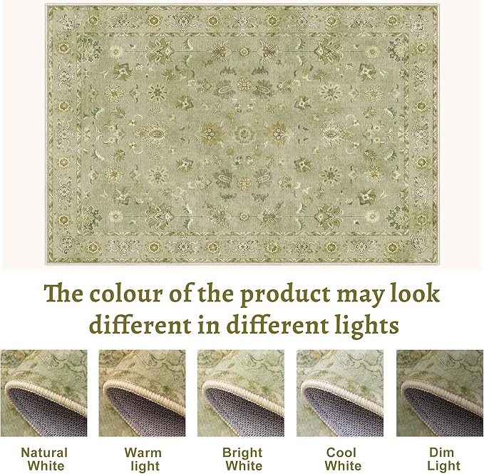 Tangsoo 2x10 Washable Runner Rug for Hallways, Floral Vintage Non Slip, Soft Low Pile Long Rugs Runner, Print Distressed Green Carpet Runners for Kitchen Bedroom Entryway Living Room