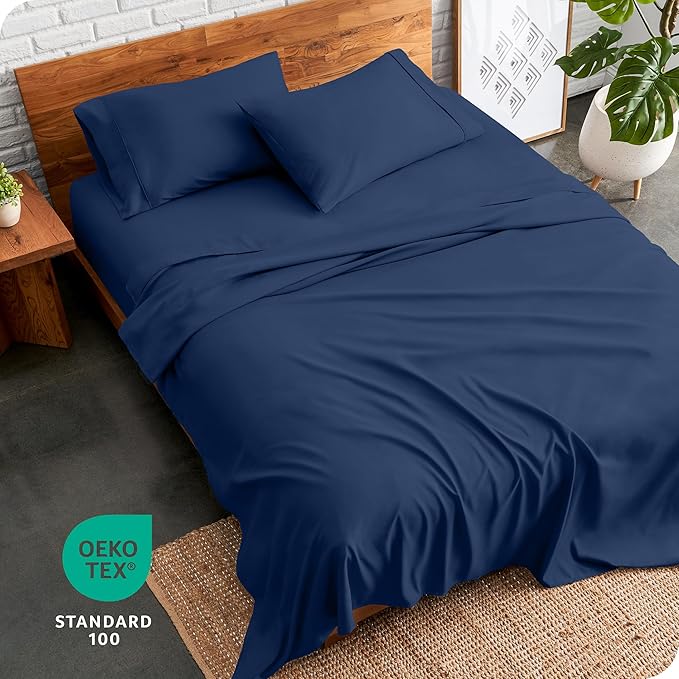 Bare Home Split King Sheet Set - 1800 Ultra-Soft Microfiber Bed Sheets - Double Brushed - Deep Pockets - Easy Fit - 5 Piece Set - Bed Sheets & Pillowcases (Split King, Dark Blue)