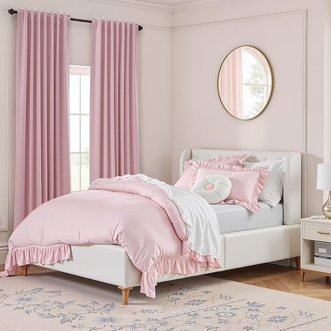 Guken Rose 100% Blackout Linen Curtains 96 Inch Length 2 Panels Set - Image 9