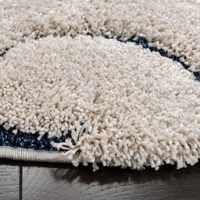 SAFAVIEH Florida Shag Collection Area Rug - 11' Round, Cream & Blue, Scroll Design, Non-Shedding & Easy Care, 1.2-inch Thick Ideal for High Traffic Areas in Living Room, Bedroom (SG455-1165)