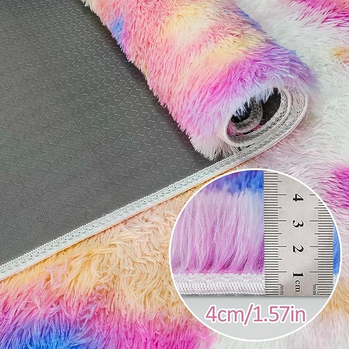 Fluffy Colorful Rug for Bedroom 2x6 ft Kawaii Tie-Dyed Area Rug Non Slip Cute - Image 2