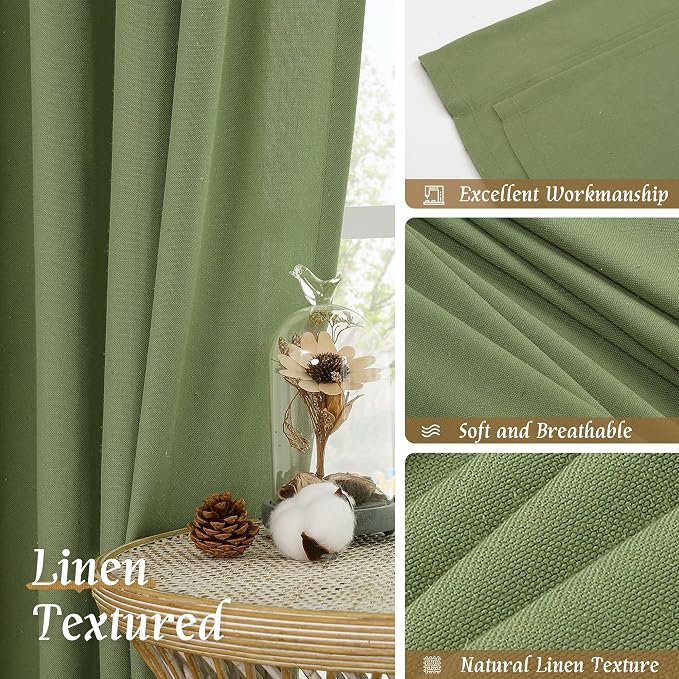 LAMIT Green Linen Curtains for Small Windows, 45 Inches Long Light Filtering - Image 7