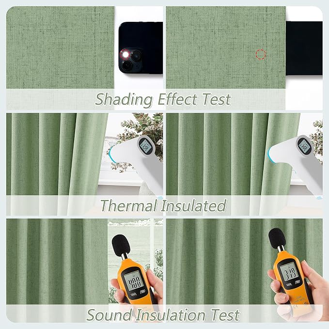 Guken Light Sage 100% Blackout Linen Curtains 72 Inch Length 2 Panels Set - Image 5