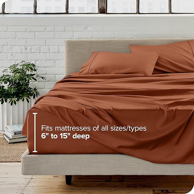 Bare Home California King Sheet Set - 1800 Ultra-Soft Microfiber Cal King Bed Sheets - Double Brushed - Deep Pockets - Easy Fit - 4 Piece Set - Bed Sheets (California King, Terracotta)