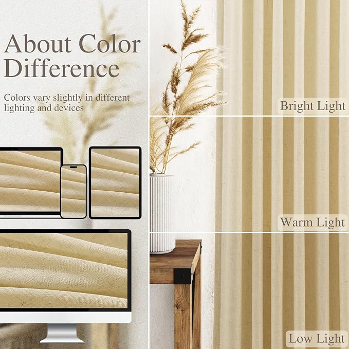 Nanspring Cream Yellow Curtains 120 Inches Long - Image 3
