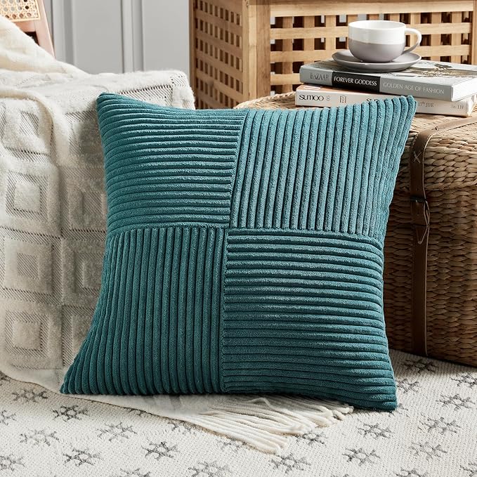 Fancy Homi 2 Packs Teal Decorative Throw Pillow Covers 18x18 Inch - Image 2