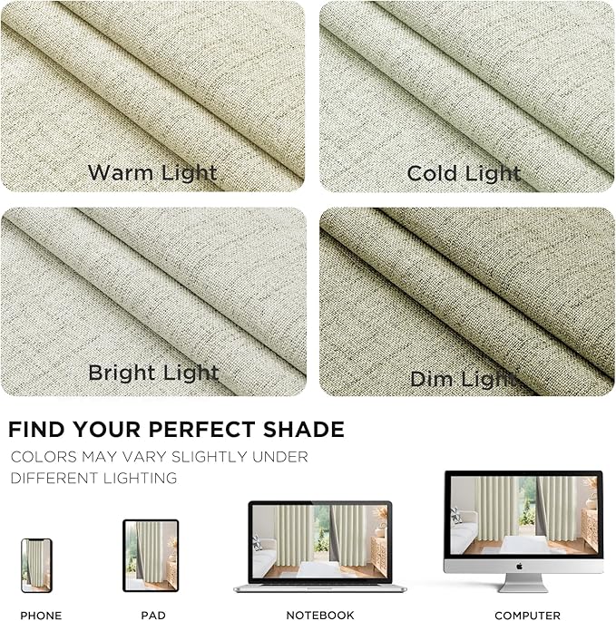 Joydeco 100% Blackout Curtains for Bedroom - Natural Linen Curtains 37" W x 63" L Long, Thermal Insulated 2 Panels Light Beige. Room Darkening Light Blocking Drapes for Living Room