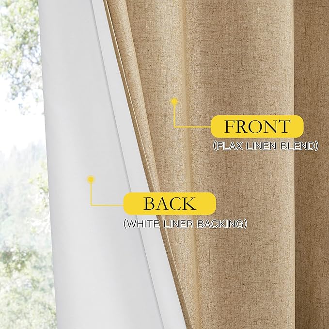 NICETOWN 100% Blackout Camel Linen Curtains 120 inches Length - Image 5