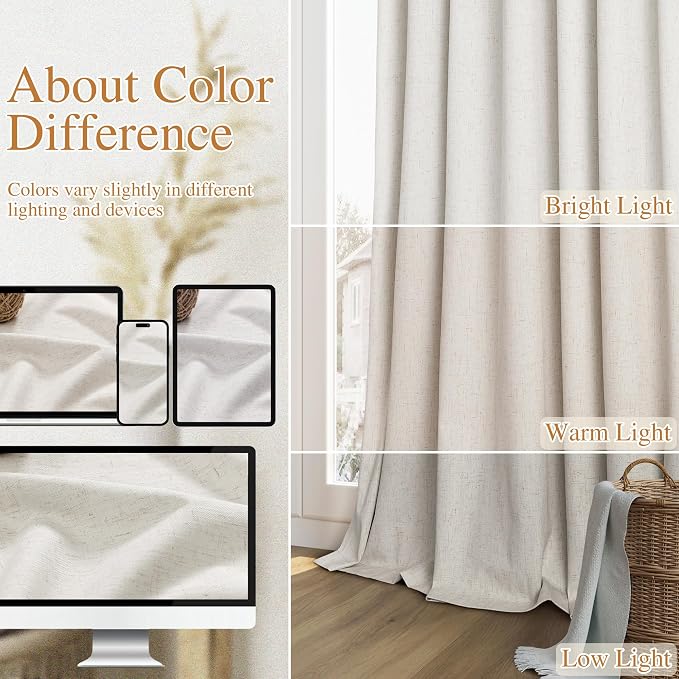Guken 100% Blackout Boho 96 Inches Long Natural Linen Curtains Floor to Ceiling - Image 7