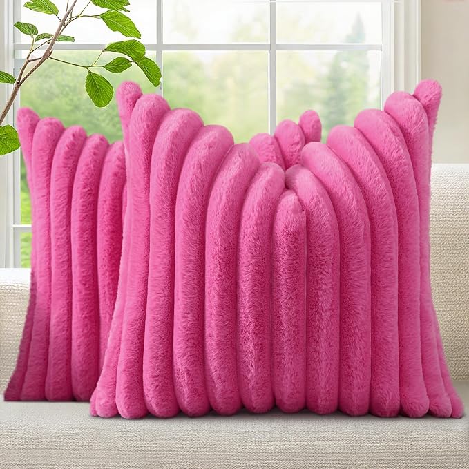 decorUhome Summer Cozy Faux Fur Throw Pillow Covers 16x16 Set of 2 Decorative by decorUhome
