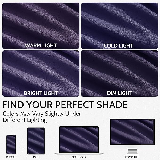 Nanspring Purple Linen Blend Light Filtering Back Tab Curtains 102 Inches Long - Image 4