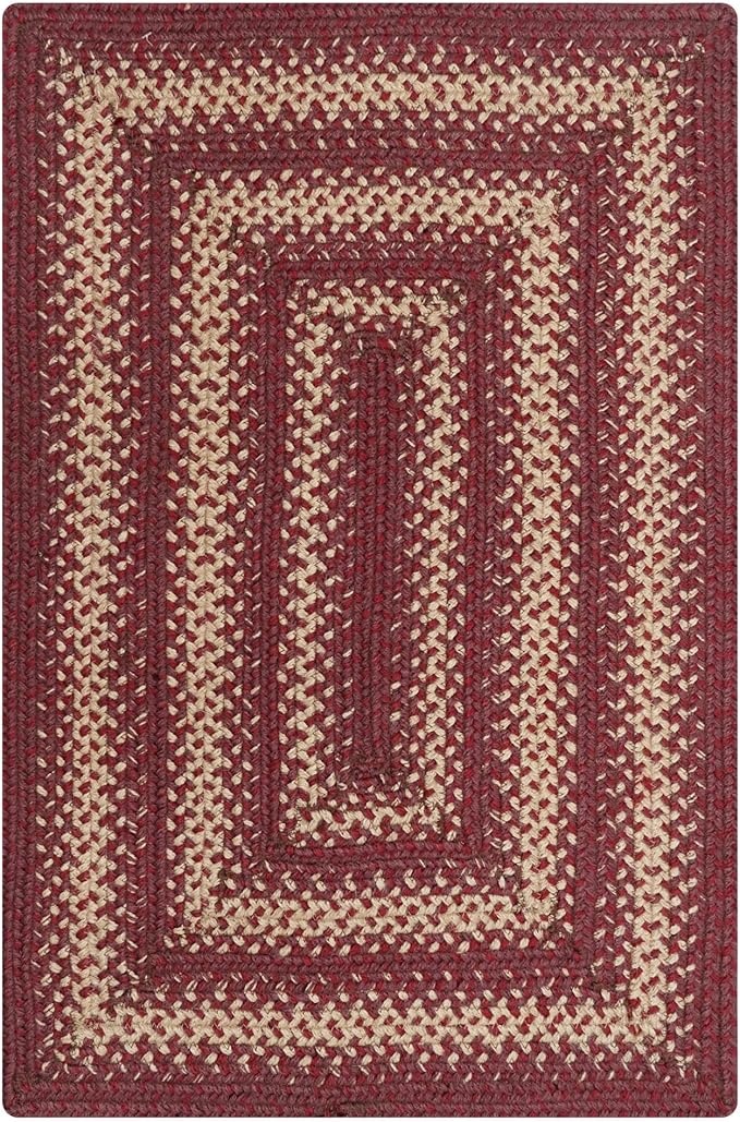 Autumn Maple Burgundy and Tan Braided Area Rug, Jute, 6x9' Rectangle - Rustic Primitive Decor for Dining Room, Living Room, Everywhere
