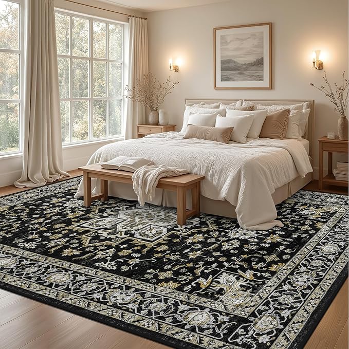 Area Rugs 10x12 Living Room Rug: Washable Rug Soft Vintage Boho Medallion - Image 3