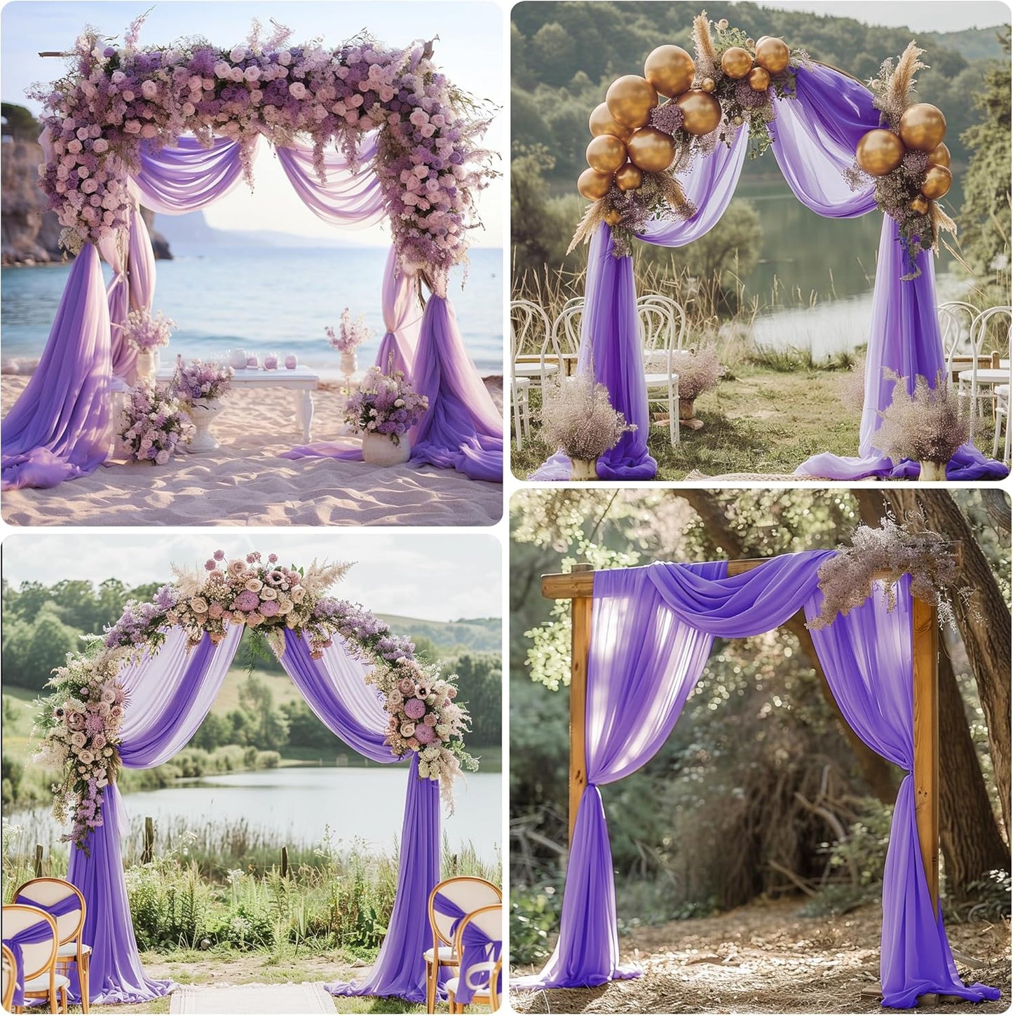 Wedding Arch Draping Fabric 2 Panels 28.7" x 20FT Lavender Purple Sheer Chiffon Backdrop Drapes for Wedding Ceremony Birthday Party Bridal Shower Outdoor Decoration