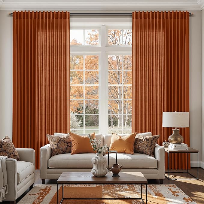 Nanspring Rust Linen Curtains 63 Inch Length - Image 6