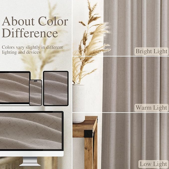 Nanspring Stone Beige Linen Curtains 96 Inches Long - Image 3