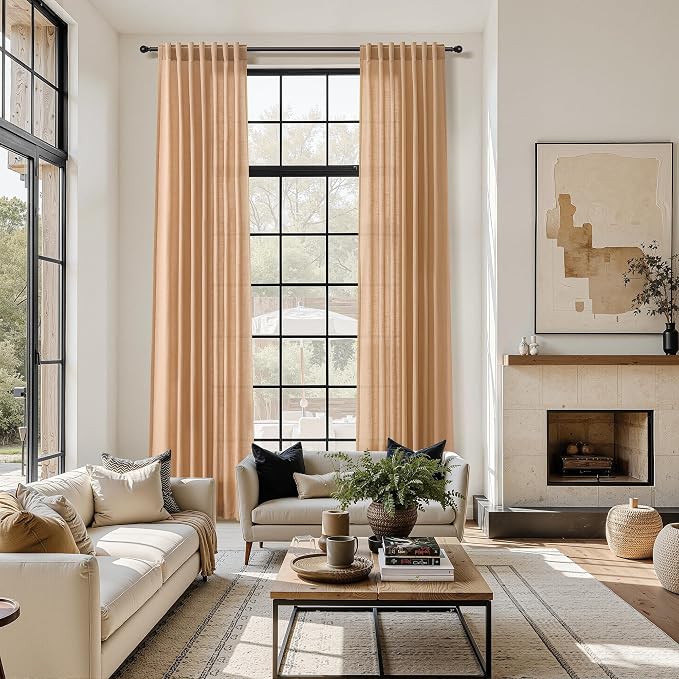 Nanspring Camel Linen Curtains for Living Room Extra Long 132 Inches Long Back by Nanspring