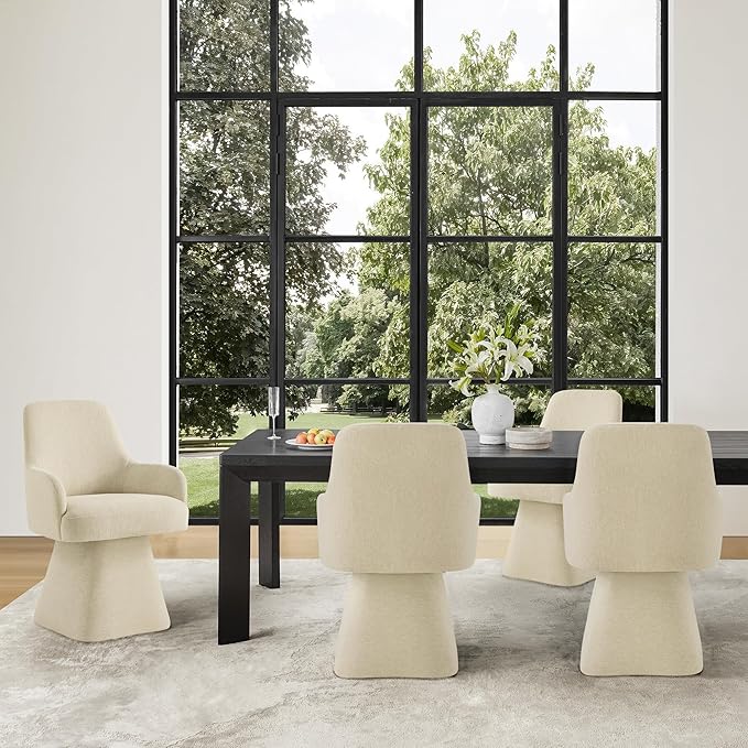 Swivel Dining Chairs Set of 2, Mid Century Modern Chairs Fabric Upholstered Armchair with Armrest & Ergonomic Backrest for Dining Room, Kitchen, Bedroom, Living Room, Sand, 2 Boxs