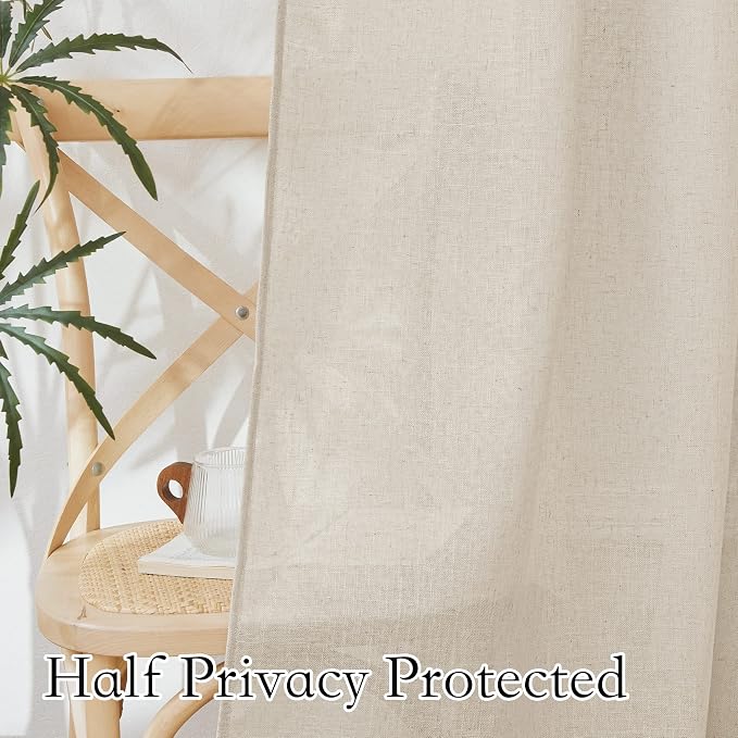 RYB HOME Kitchen Curtains, 30 inches Long Linen Rod Pocket Semi Sheer Cuartins - Image 3